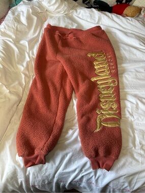 Disney Rust Sherpa Joggers with Gold Disneyland Script